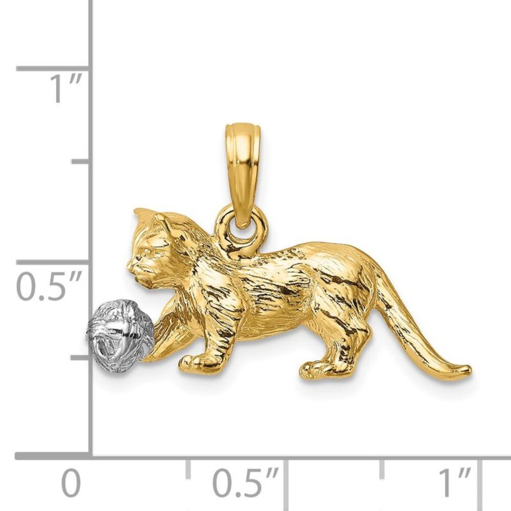 14k Yellow Gold Two-Tone 3-D Cat Playing With Mov… - image 4